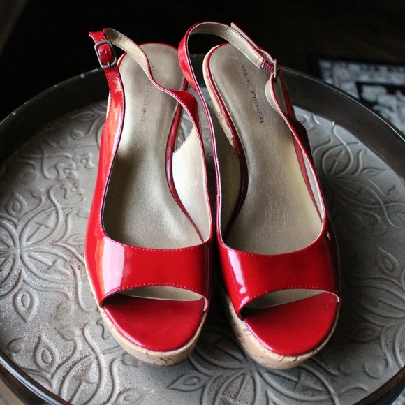 Marc Fisher Shoes - NEW Marc Fisher Red Patent Leather Cork Wedge, 8M